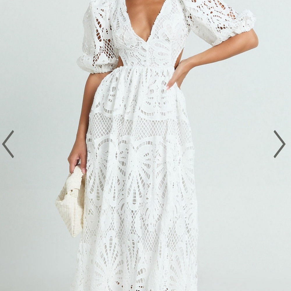 Showpo Anieshaya White Cut-Out Lace Midi Dress — Size 4 (S) — WORN ONE